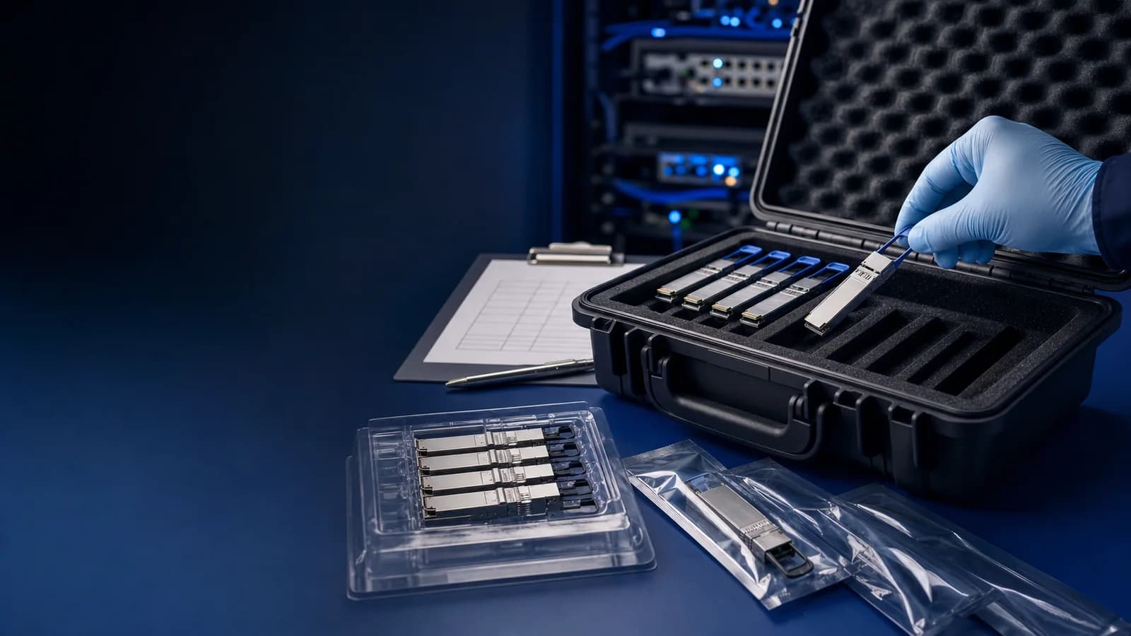 Inspected optical modules organized for warranty service